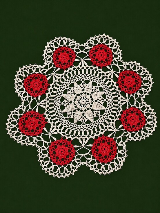 Vintage Other - Vintage Red and White Hand Crochet Christmas Doily